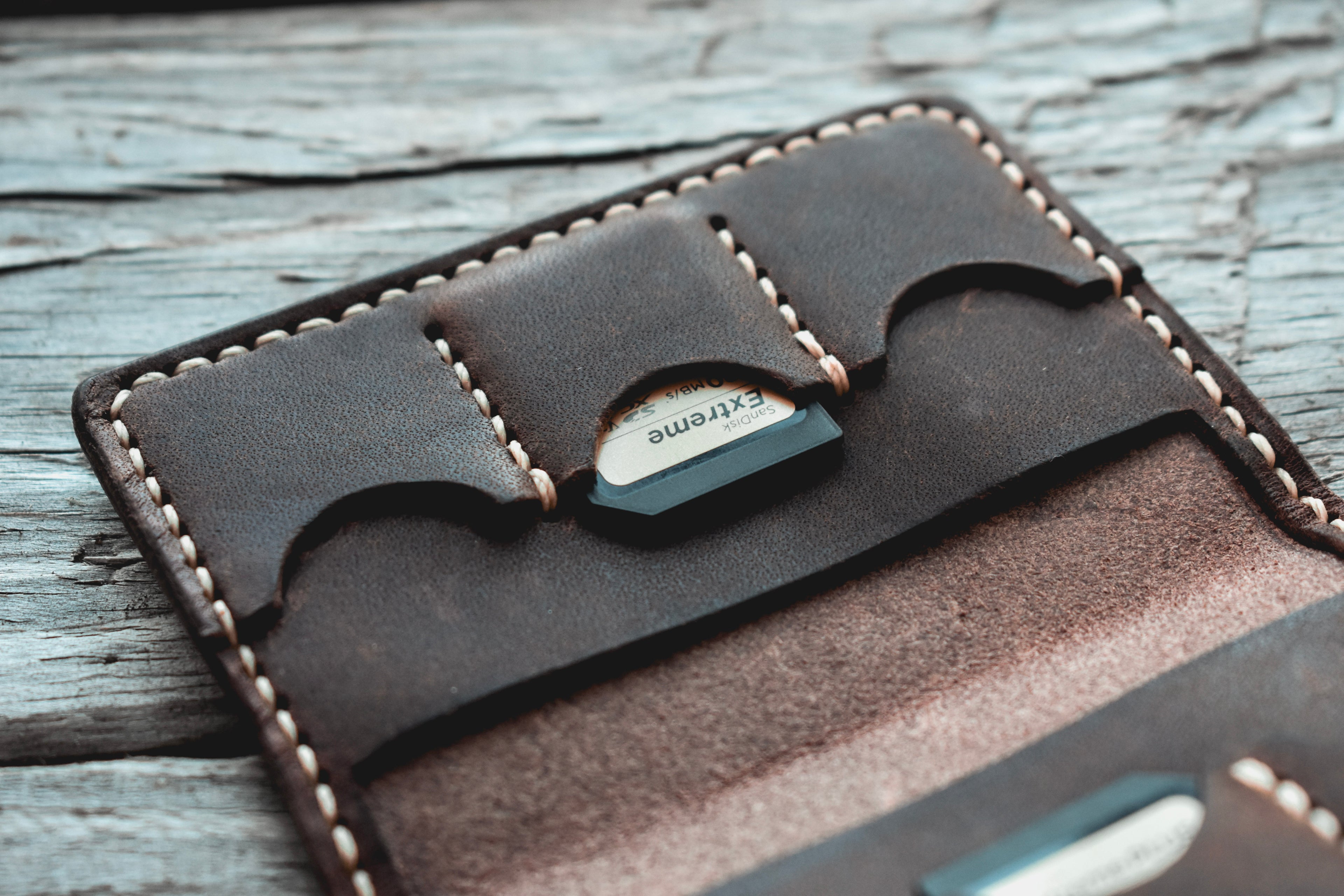 Handmade leather SD card holder