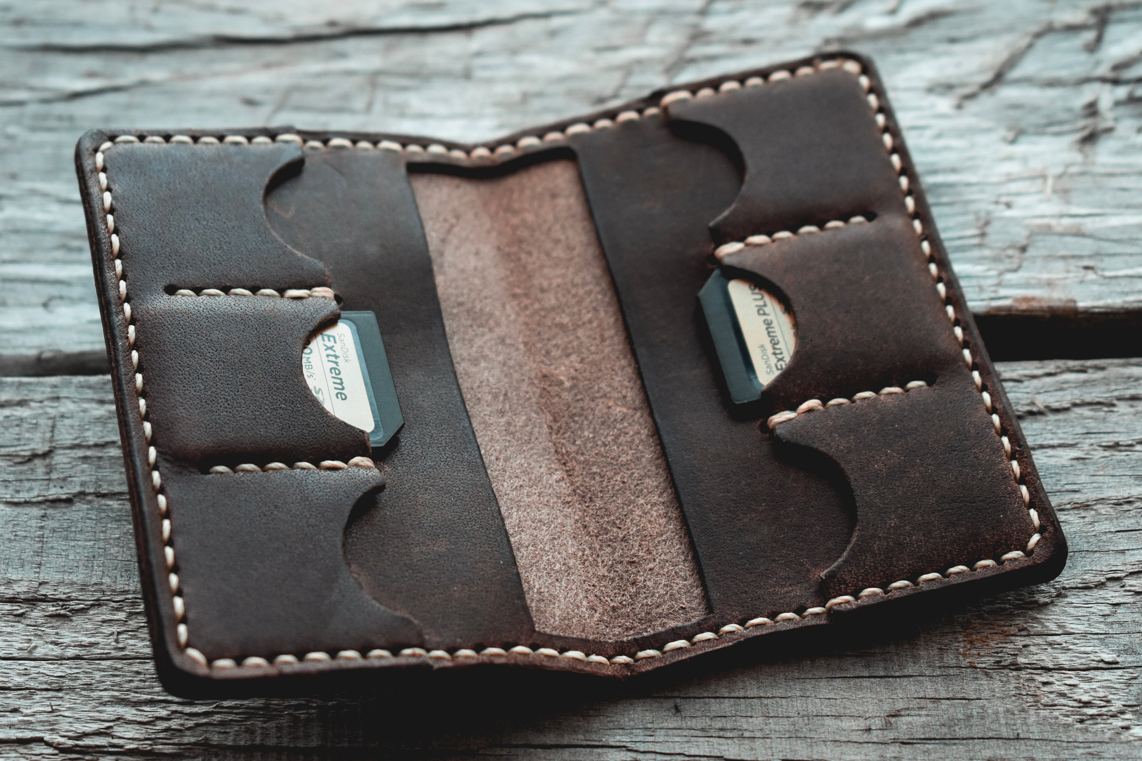 Handmade leather SD card holder