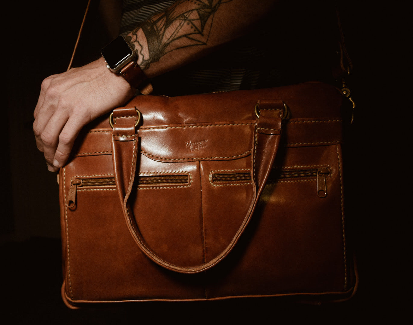 Handmade leather briefcase, Leather Laptop Bag, Crossbody Leather Bag