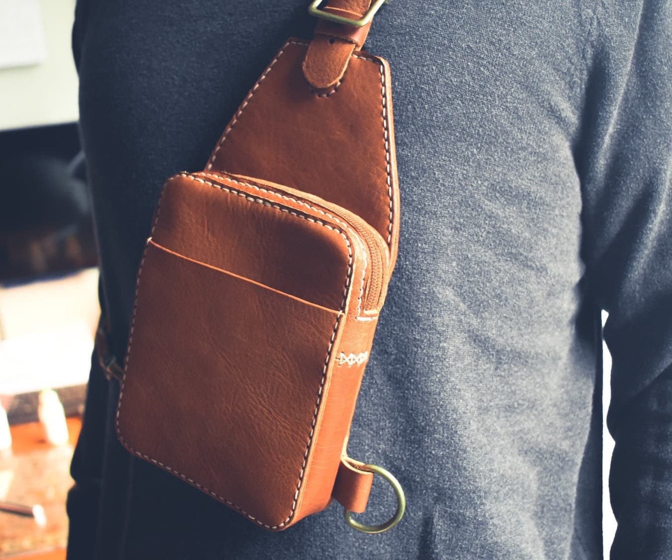 Leather Crossbody Chest Bag | Leather Sling Chest Bag | Travel Bag | Hiking Daypack |