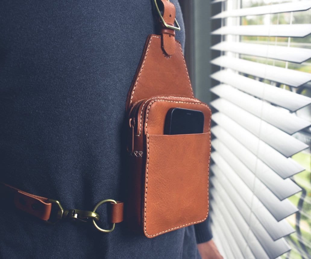 Leather Crossbody Chest Bag | Leather Sling Chest Bag | Travel Bag | Hiking Daypack |